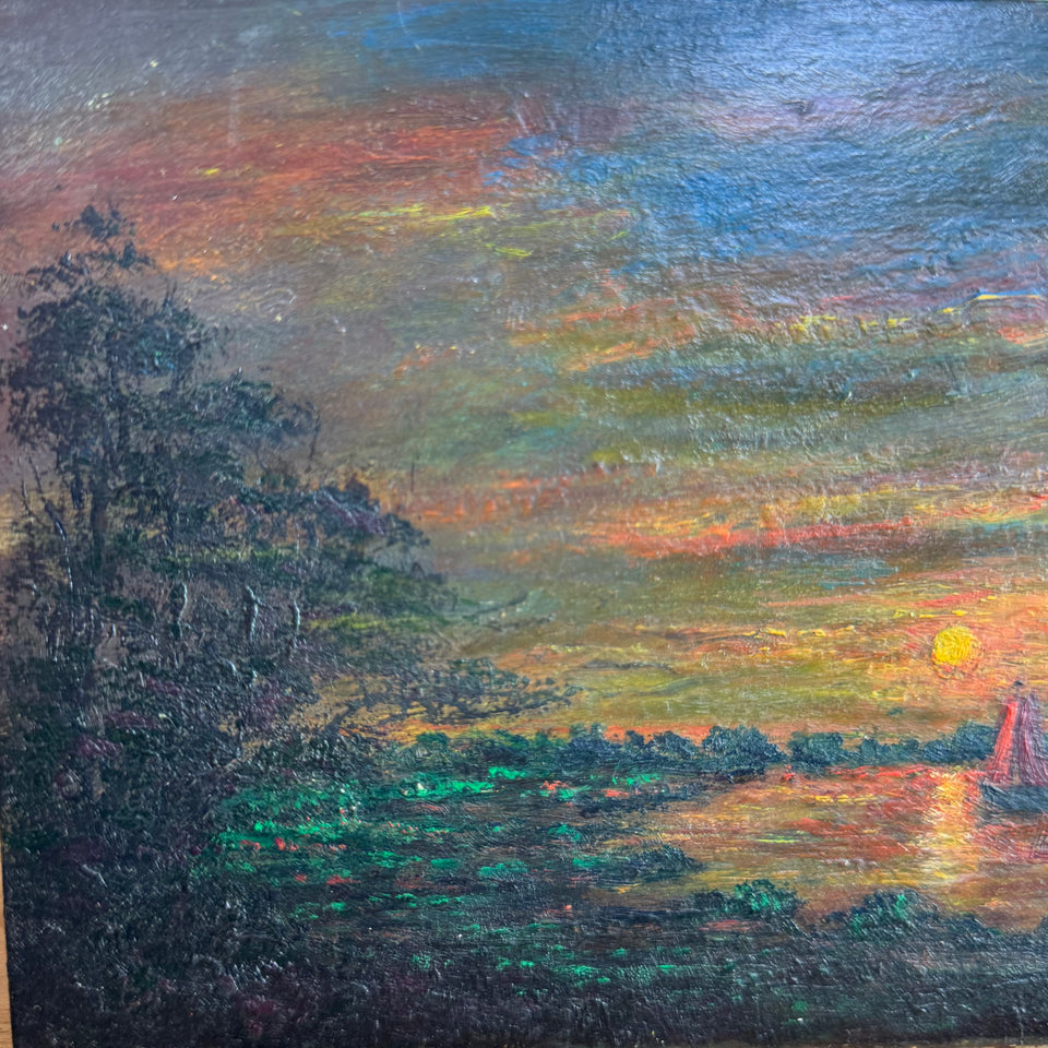 Sunset in Holland - Oil painting on wooden panel by Dutch painter Jan Bakker