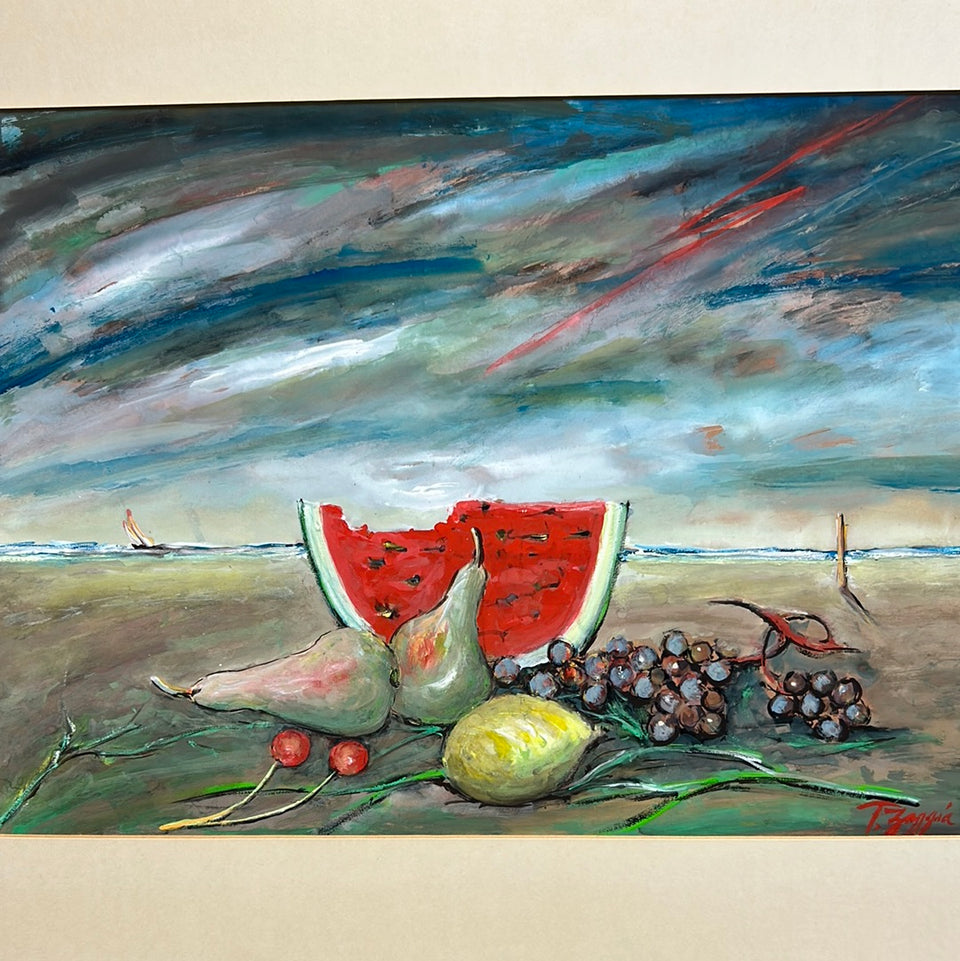 Fruit still life on the beach- Acryl painting