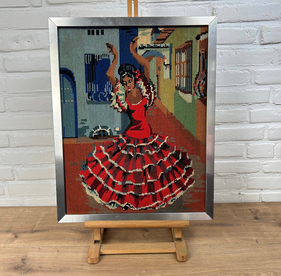 Flamenco Dancer - Embroidery - Tapestry - Patchwork - Cotton work - Framed