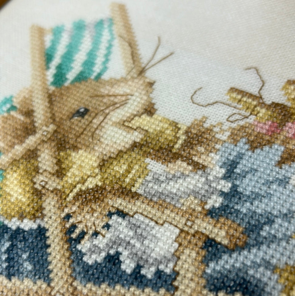 Vintage Mouse - 4 seasons - Embroidery complete set of 4 - Childrens room - Tapestry Mouse - Patchwork - Cotton work - Framed behind glass
