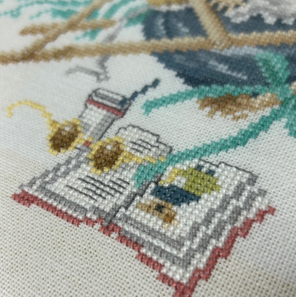 Vintage Mouse - 4 seasons - Embroidery complete set of 4 - Childrens room - Tapestry Mouse - Patchwork - Cotton work - Framed behind glass