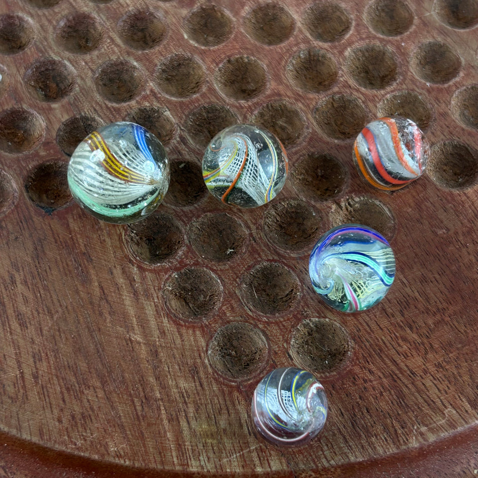 Collection of 5 Antique Latticino Core Swirls marbles - Handmade German glass marble