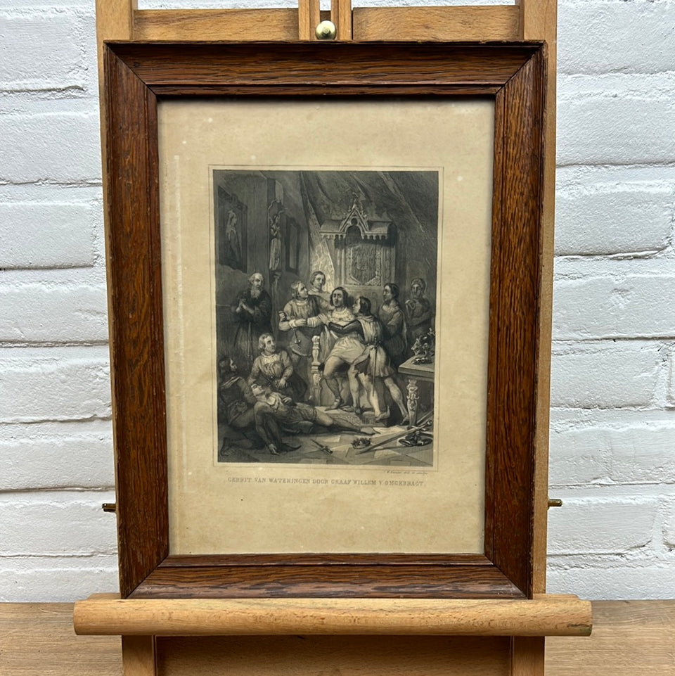 Antique Dutch print by J.W. Kaiser - “Gerrit van Wateringen door Graaf Willem V omgebragt”