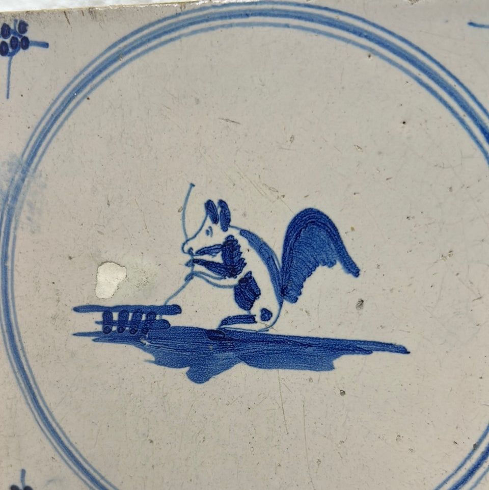 18th century Rare Mouse Delfts Blue ceramic tile