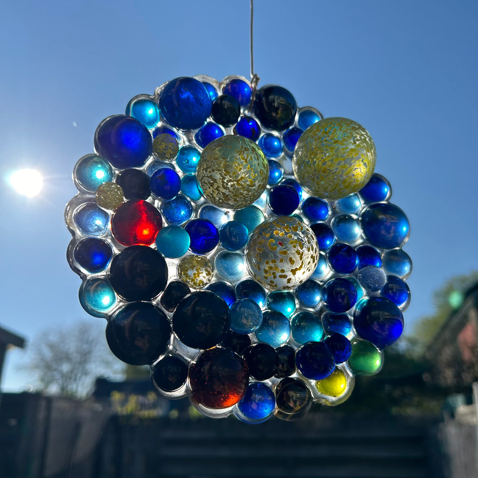 Colored glass marbles - Window Hanging - Starry Night of Marbles by Van Gogh