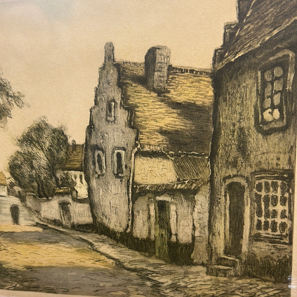 Framed Color lithograph “The old lane” by Grignard