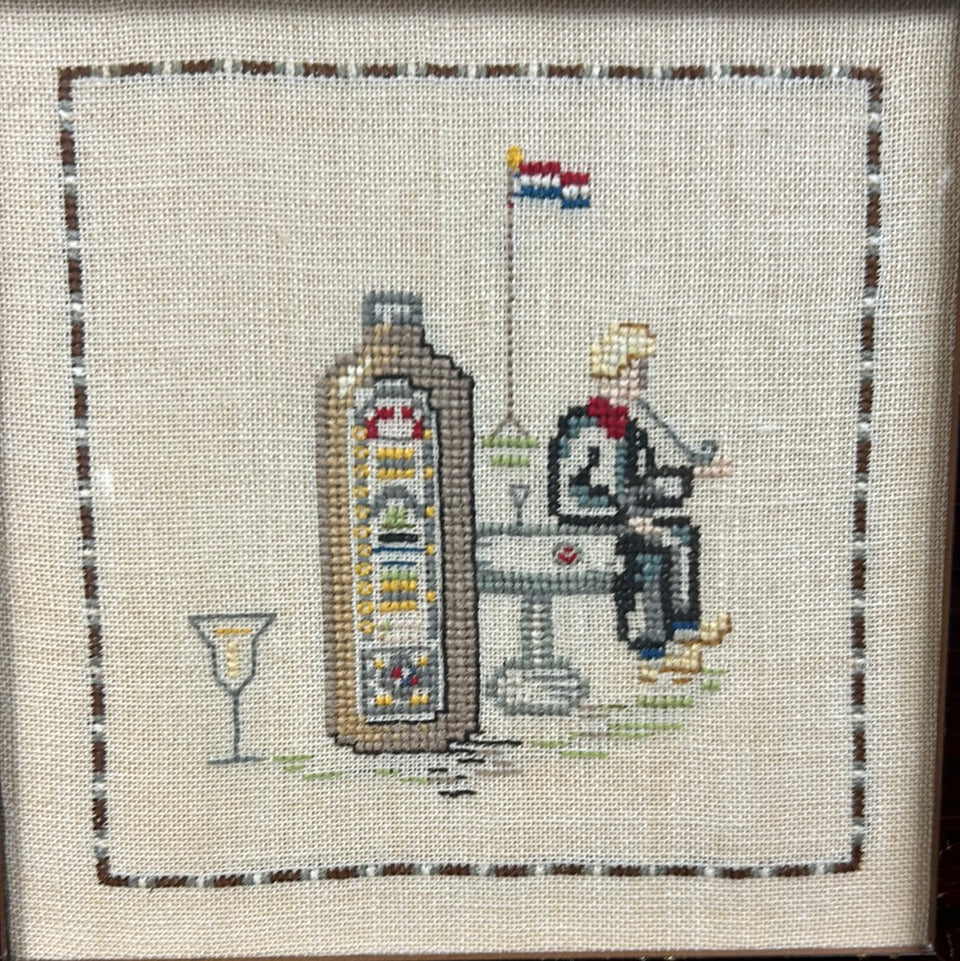 Small Dutch Jenever Embroidery - Tapestry - Patchwork - Cotton work - Framed