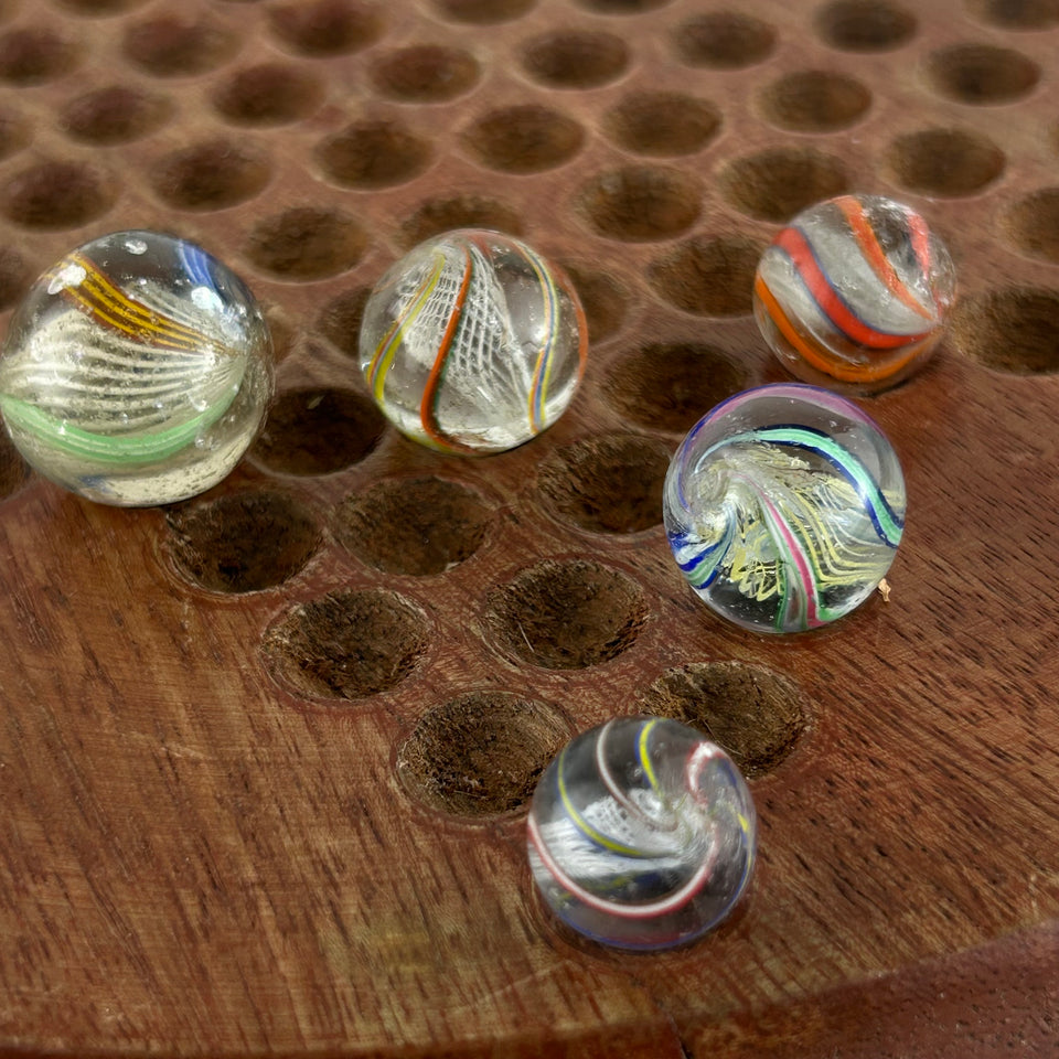 Collection of 5 Antique Latticino Core Swirls marbles - Handmade German glass marble