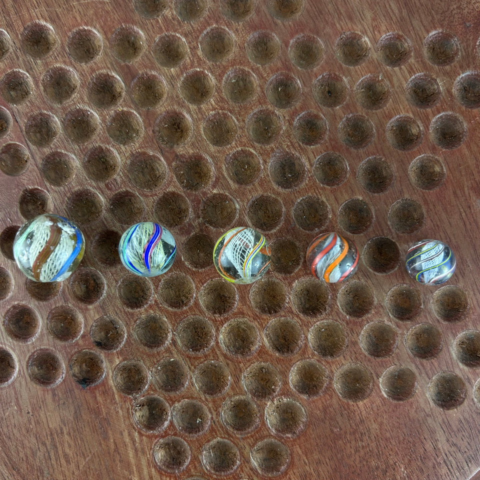 Collection of 5 Antique Latticino Core Swirls marbles - Handmade German glass marble