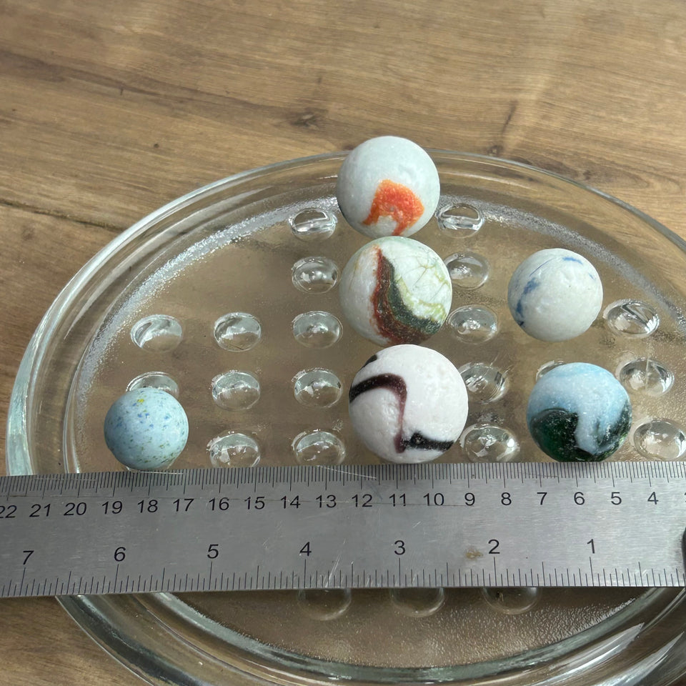 White opaque and milk Sea Glass marbles set of 6 sea marbles