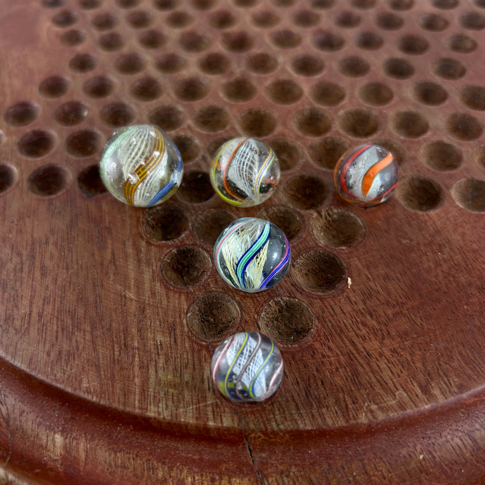 Collection of 5 Antique Latticino Core Swirls marbles - Handmade German glass marble