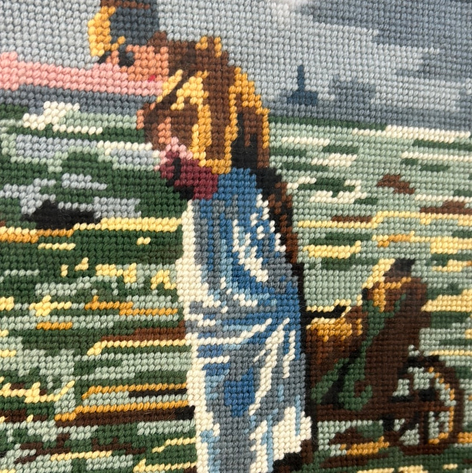 Vintage Farmers Larger Embroidery - Tapestry - Patchwork - Cotton work - Framed