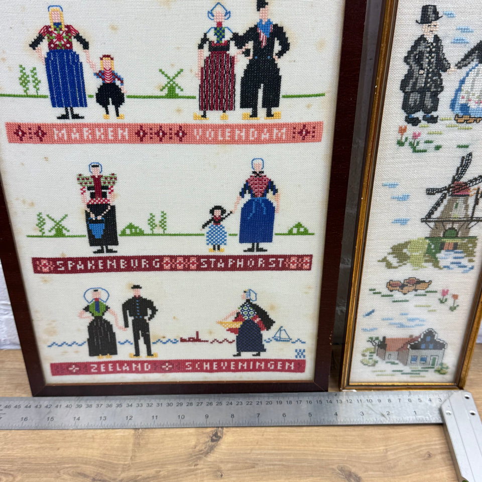 Set of 4 Holland themed Embroideries - Cottonwork from Holland - Framed