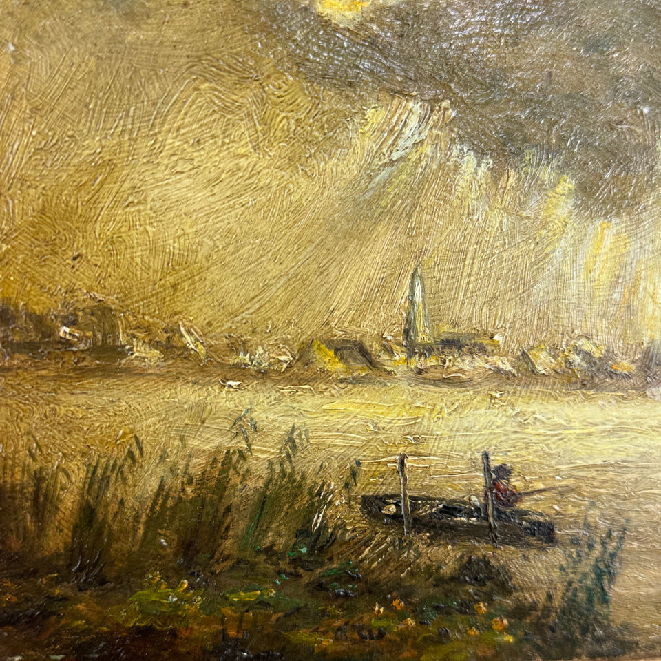 Landscape Dutch clouds - Oil painting by Jan Bakker