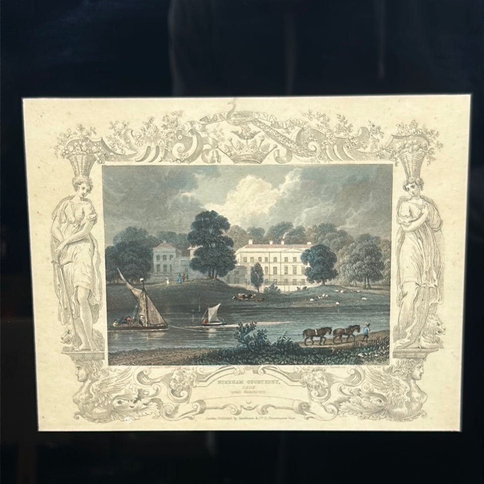 Nuneham House Oxon Lord Harcourts London 1834 print in antique black glass frame