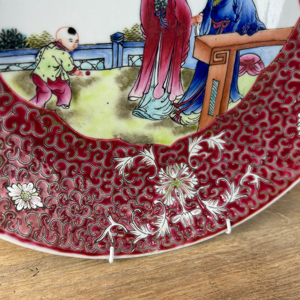 Chinese ceramic tea set - plates & cups and a matching wall plate