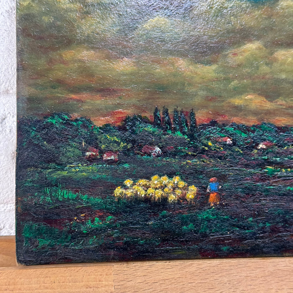 Dutch landscape with sheeps  - Oil painting by Jan Bakker