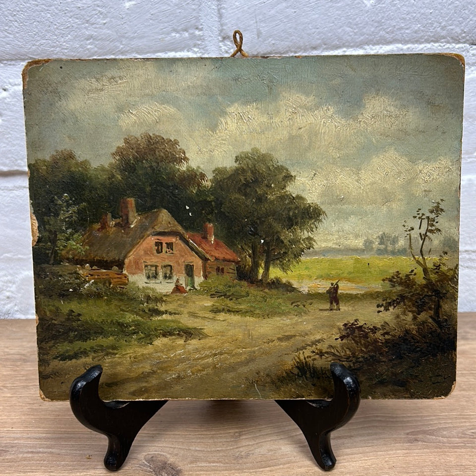 Small Dutch farmhouse oil painting