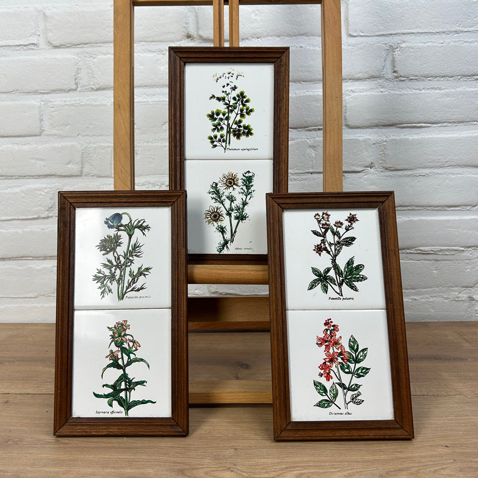 3 framed ceramic tiles with herbs