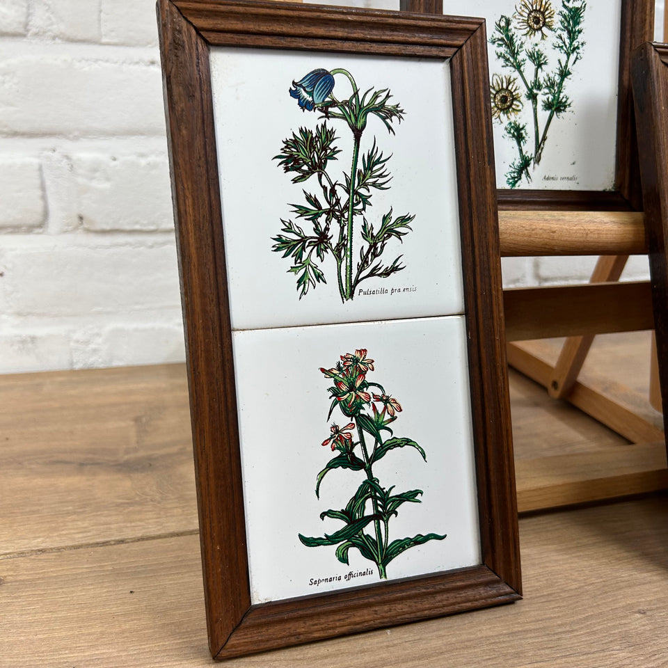 3 framed ceramic tiles with herbs