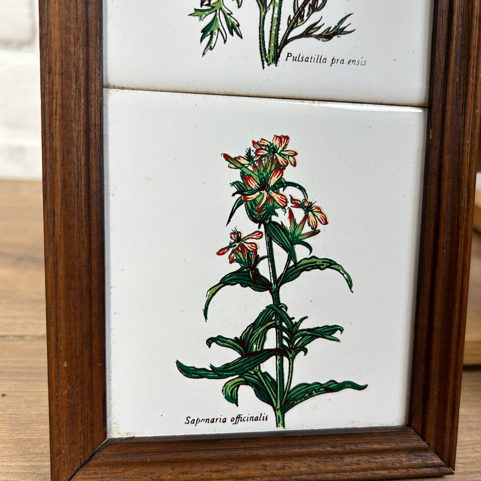 3 framed ceramic tiles with herbs