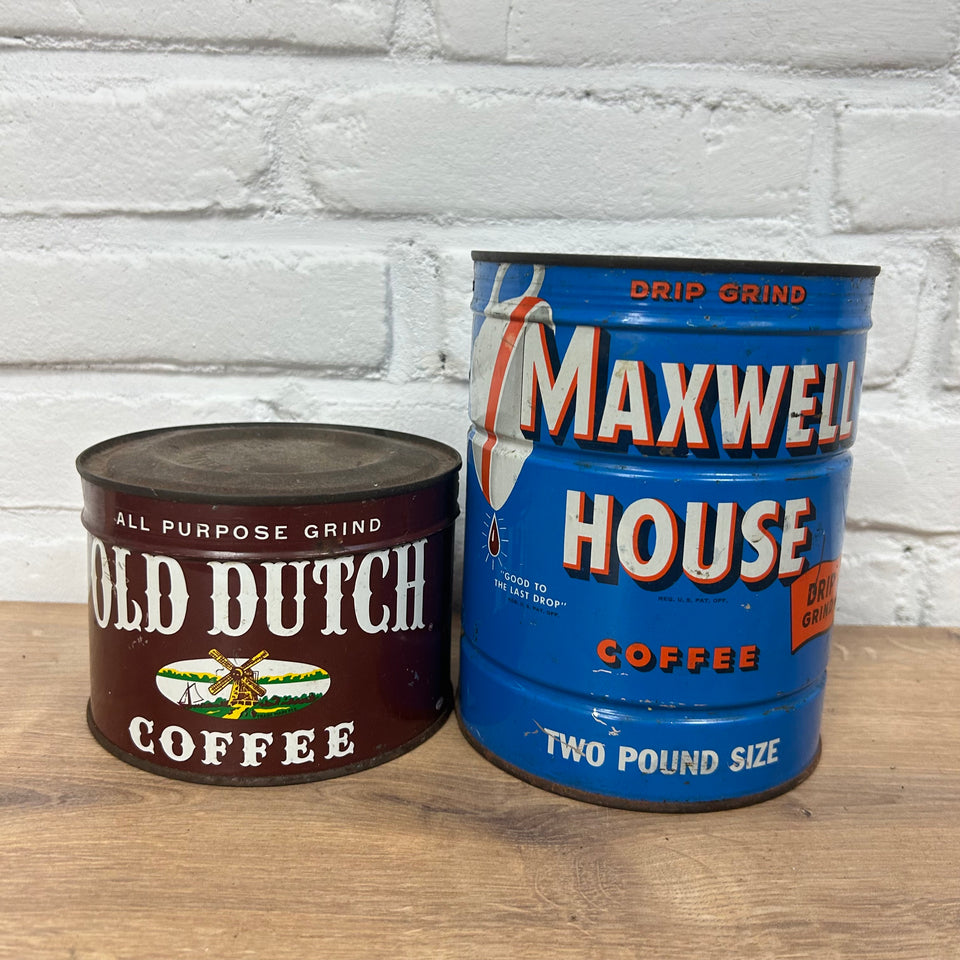 Maxwell House Coffee & Old Dutch Coffee closed coffee bins (with coffee still inside)