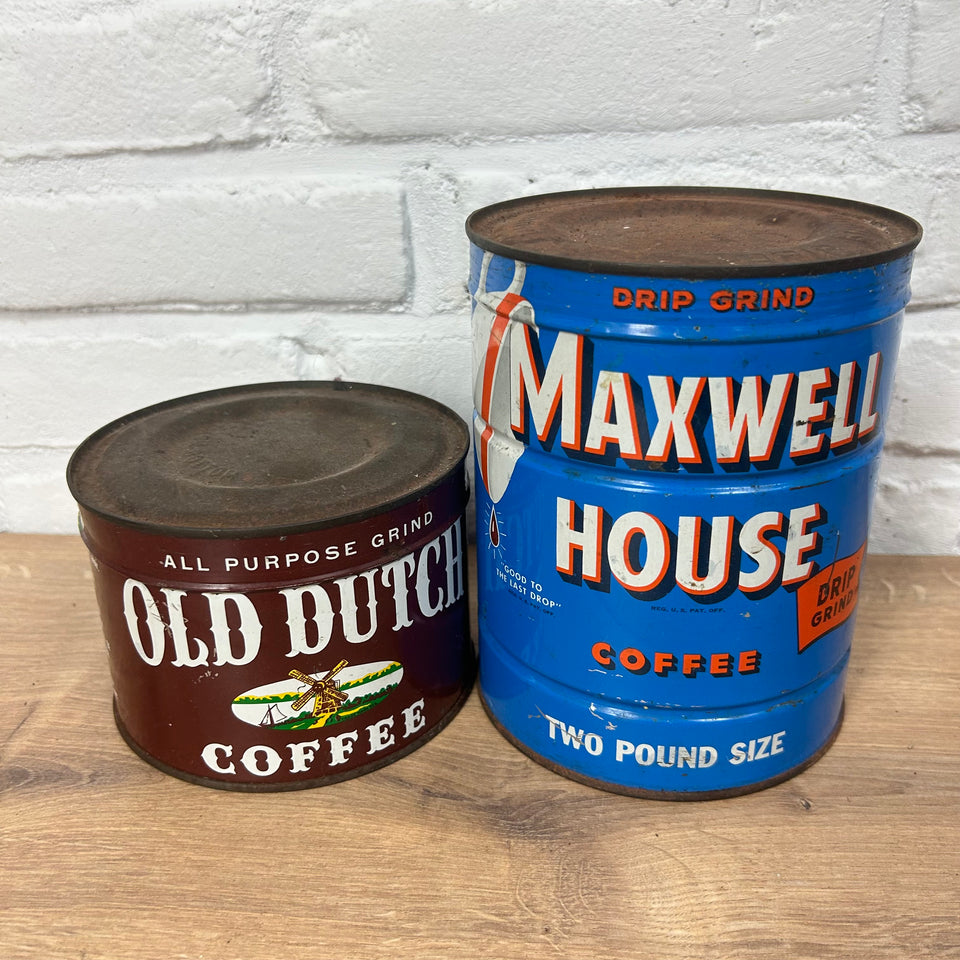 Maxwell House Coffee & Old Dutch Coffee closed coffee bins (with coffee still inside)