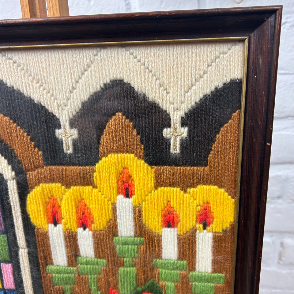 Holy Bible & Chandelier - Vintage Embroidery - Tapestry - Patchwork - Cotton work - Framed