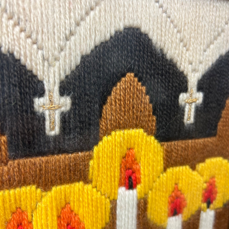 Holy Bible & Chandelier - Vintage Embroidery - Tapestry - Patchwork - Cotton work - Framed