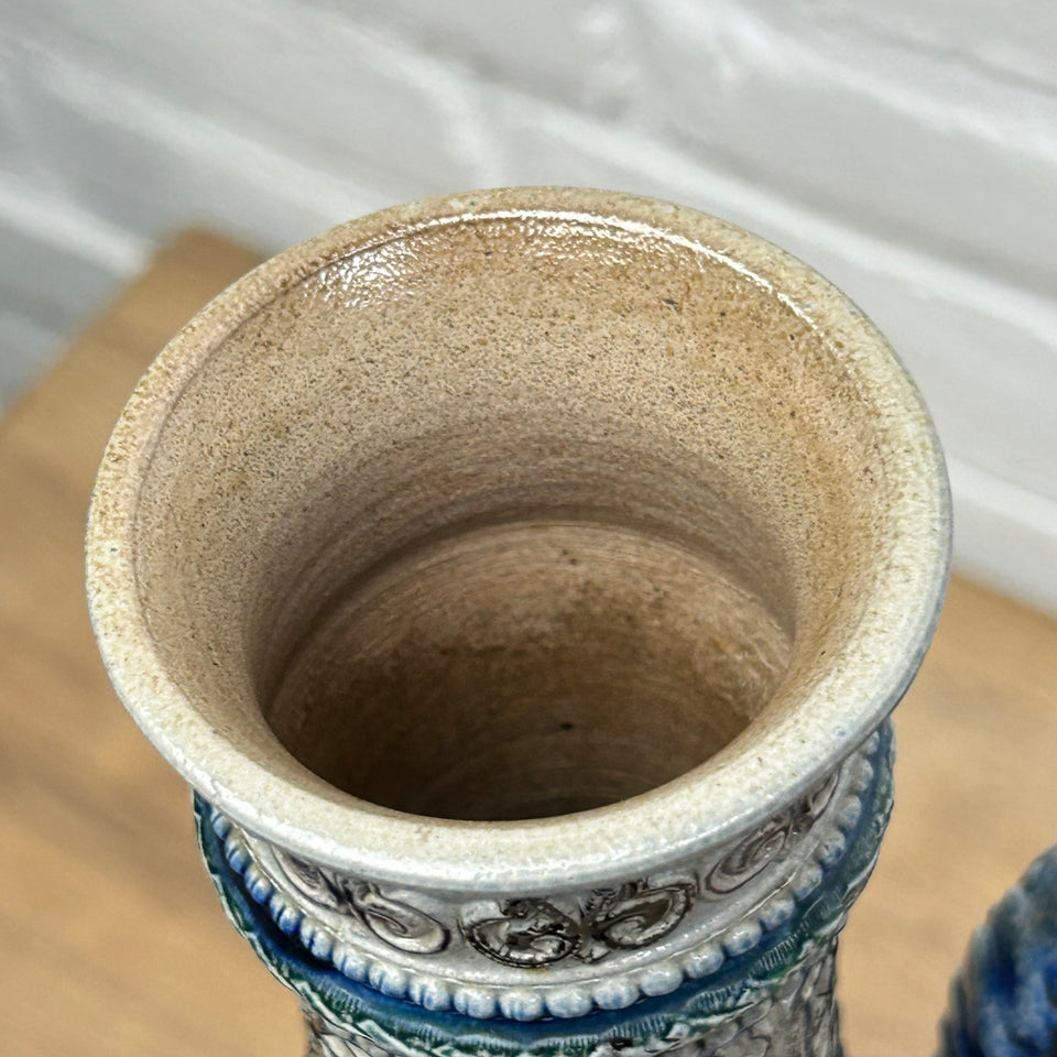 Large Blue and White Westerwald Moon Jug Vase with Handles