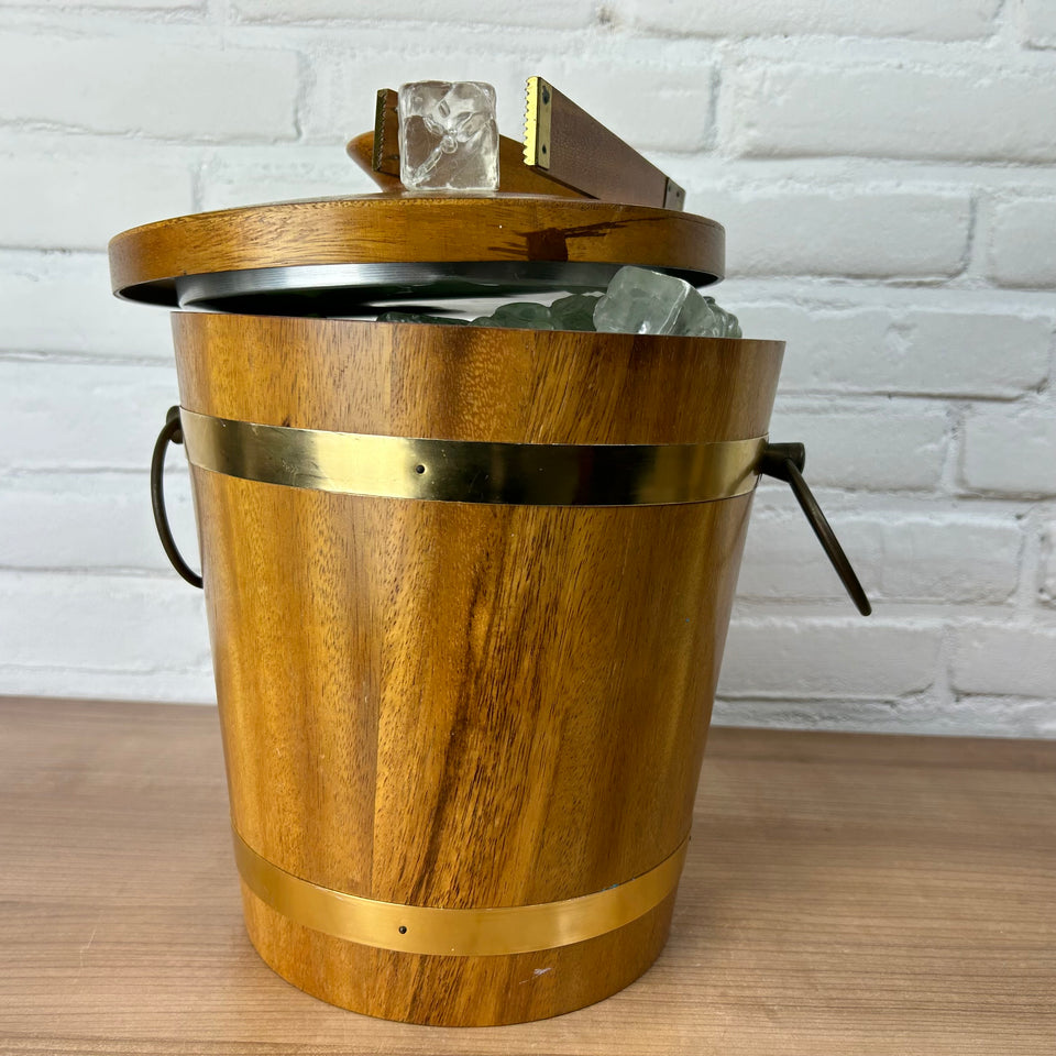 1960s Japanese Vintage Teakwood & Copper Ice Bucket