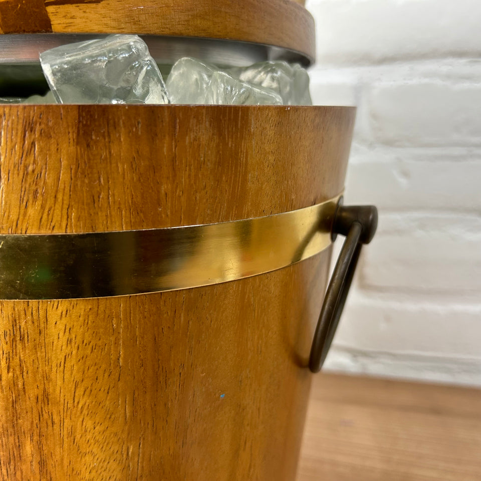 1960s Japanese Vintage Teakwood & Copper Ice Bucket