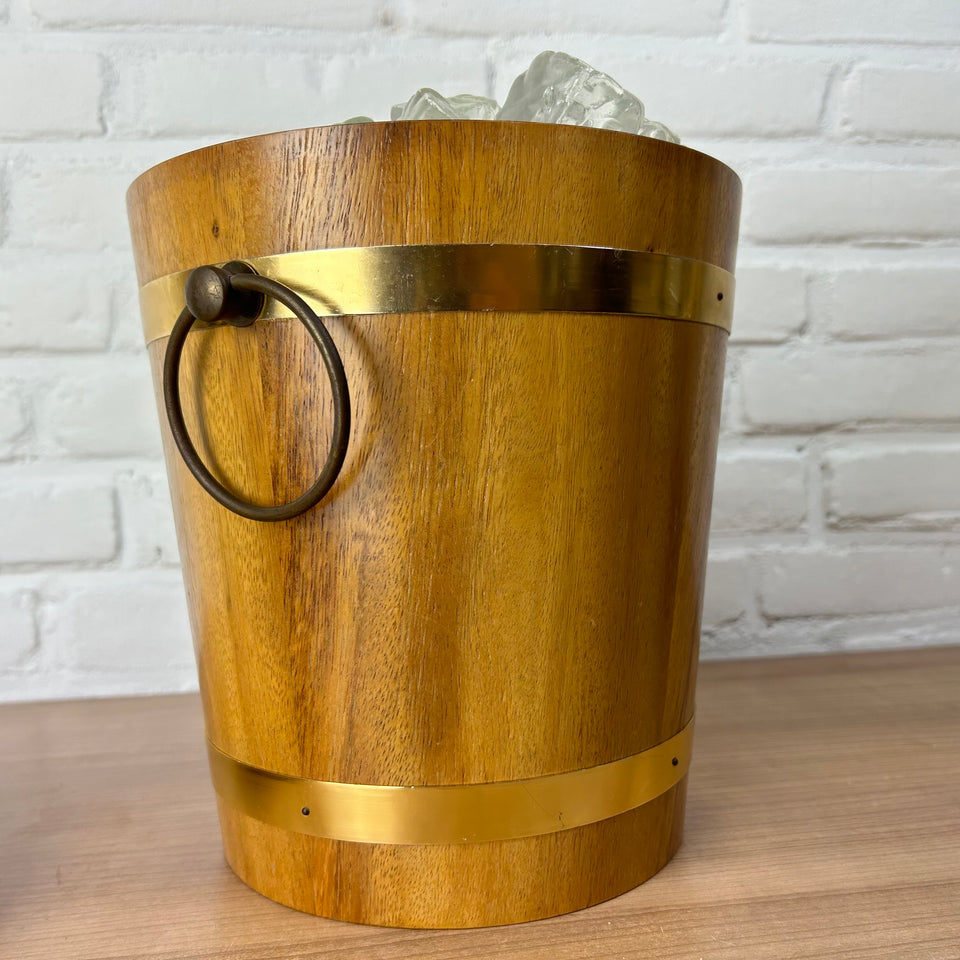 1960s Japanese Vintage Teakwood & Copper Ice Bucket