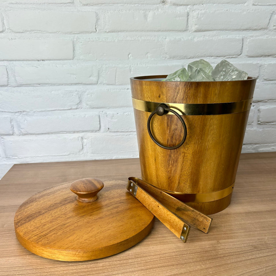 1960s Japanese Vintage Teakwood & Copper Ice Bucket