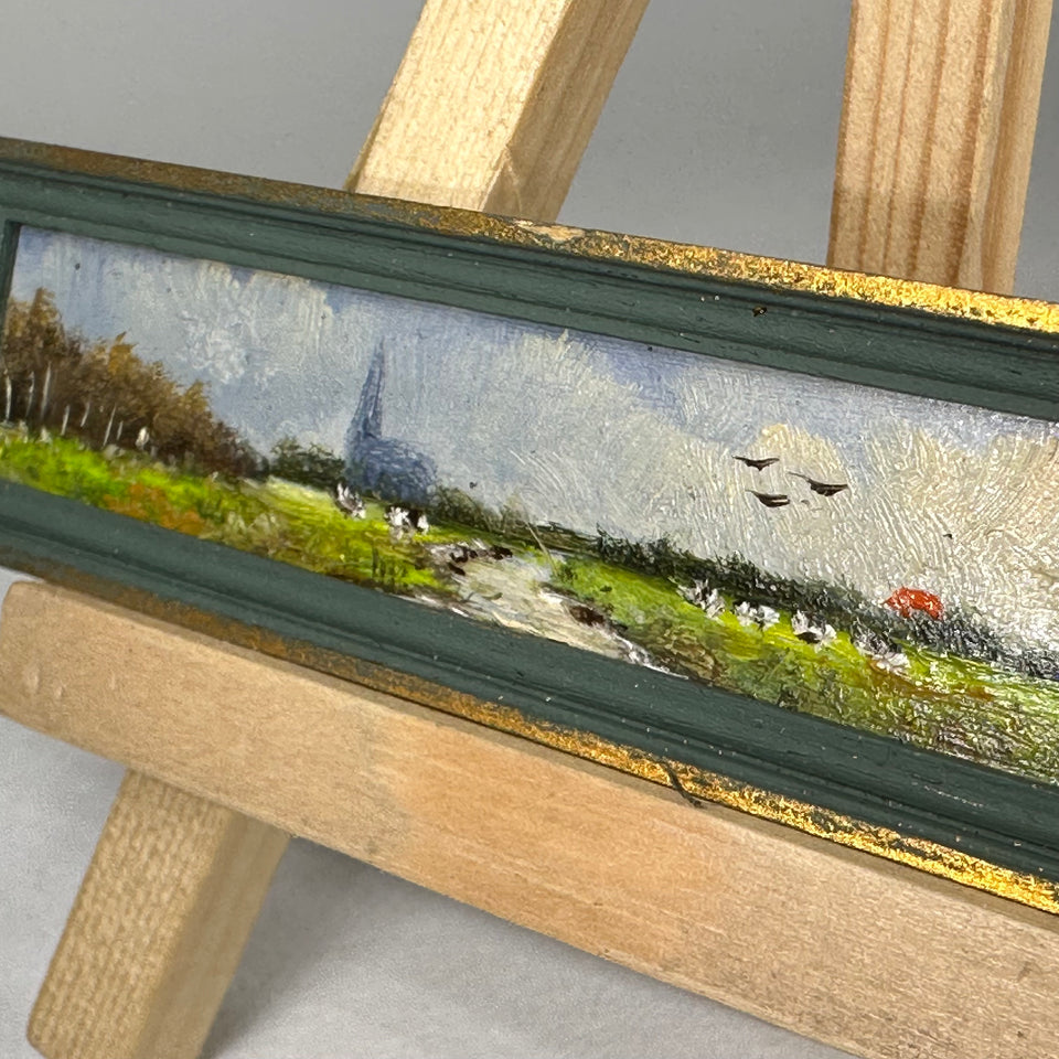 Miniature hand painted horizontal wide painting Dutch Landscape