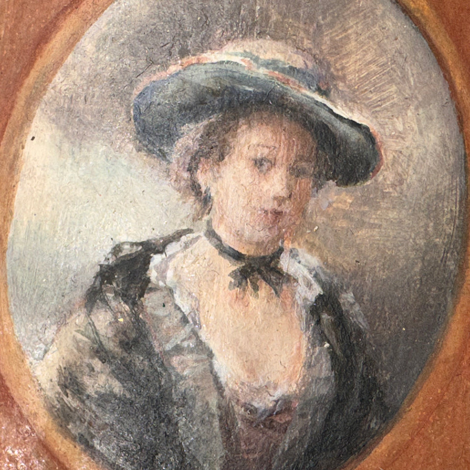 Miniature hand painted Victorian Lady portrait painting