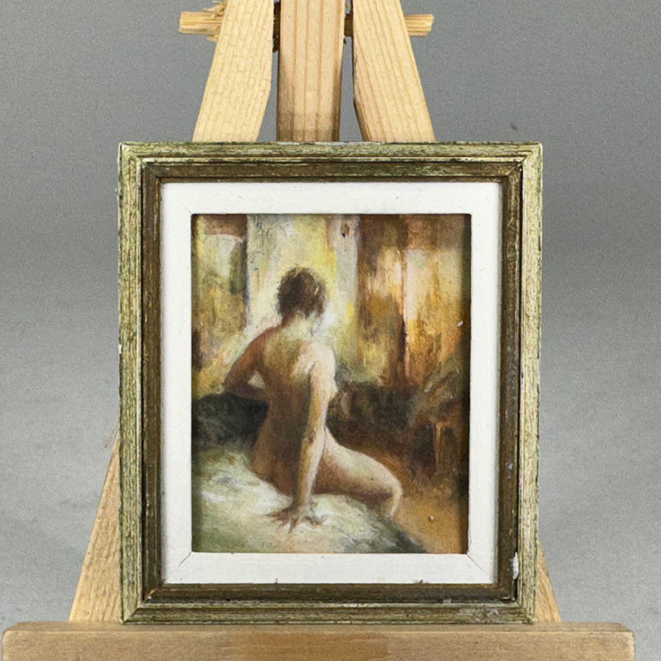 Miniature hand painted painting naked woman on bed