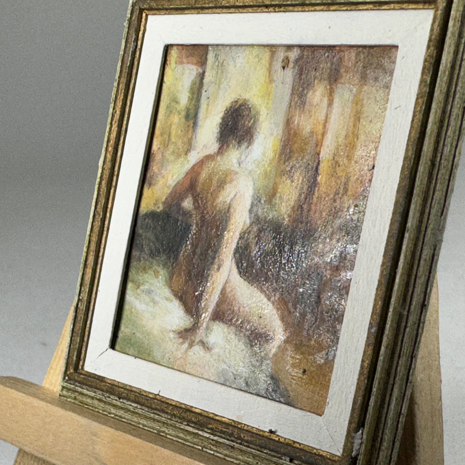 Miniature hand painted painting naked woman on bed