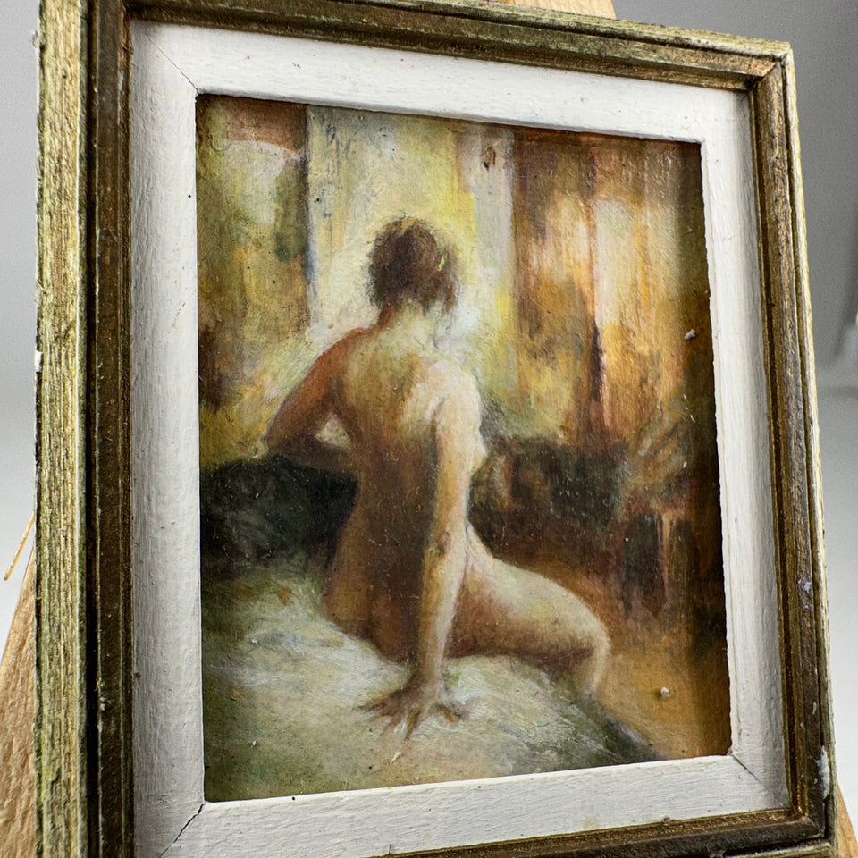 Miniature hand painted painting naked woman on bed