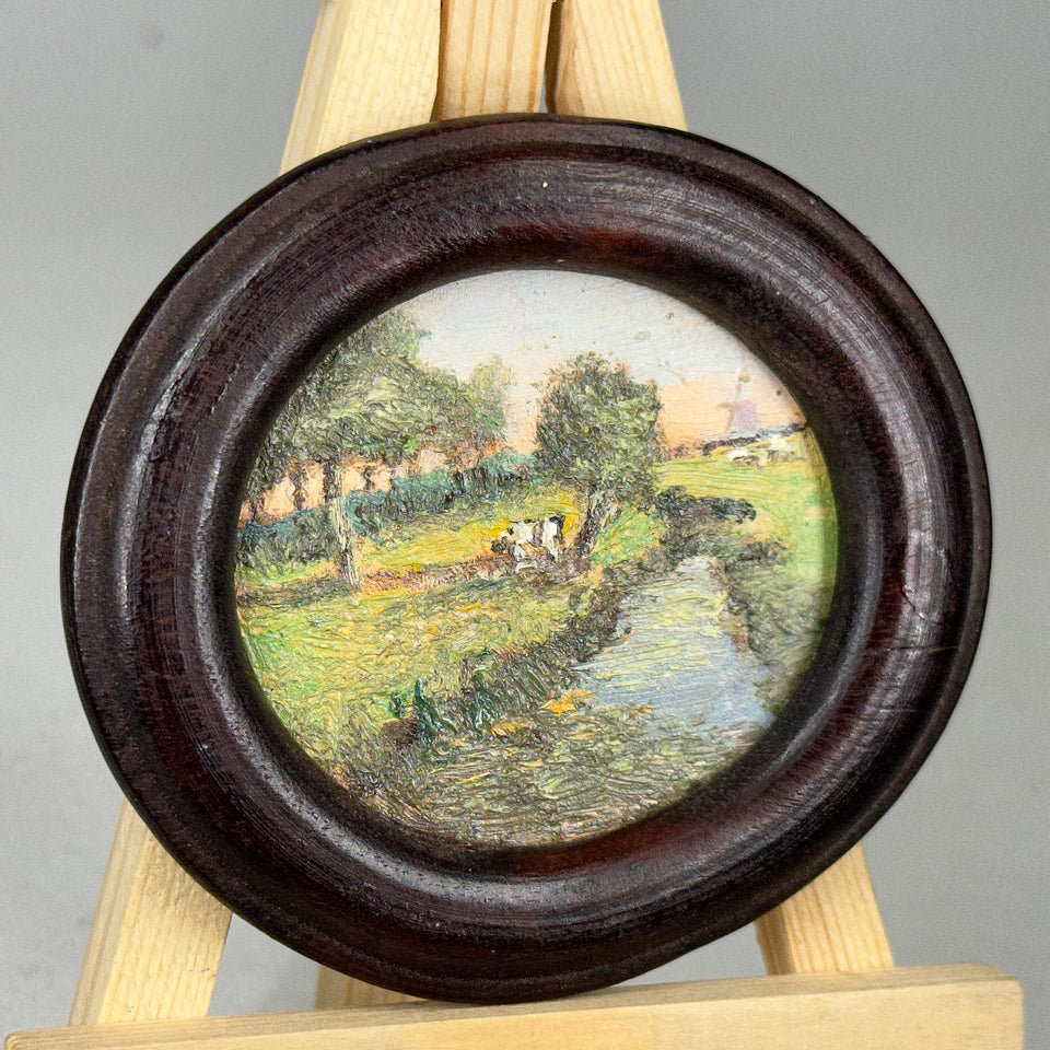Miniature oval hand painted painting landscape