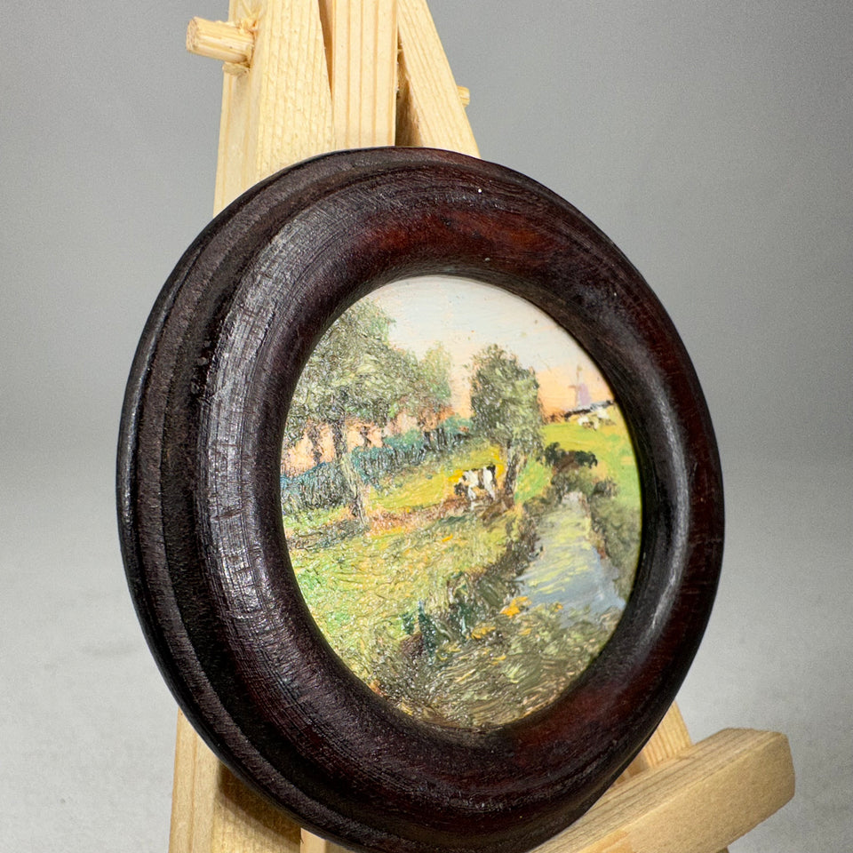 Miniature oval hand painted painting landscape