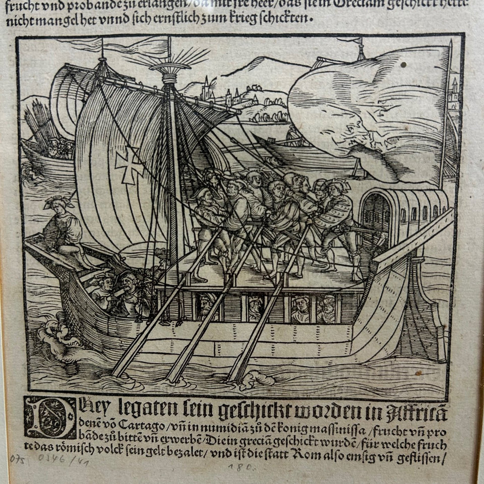 Original 1530 Woodcut print about German Battle ships