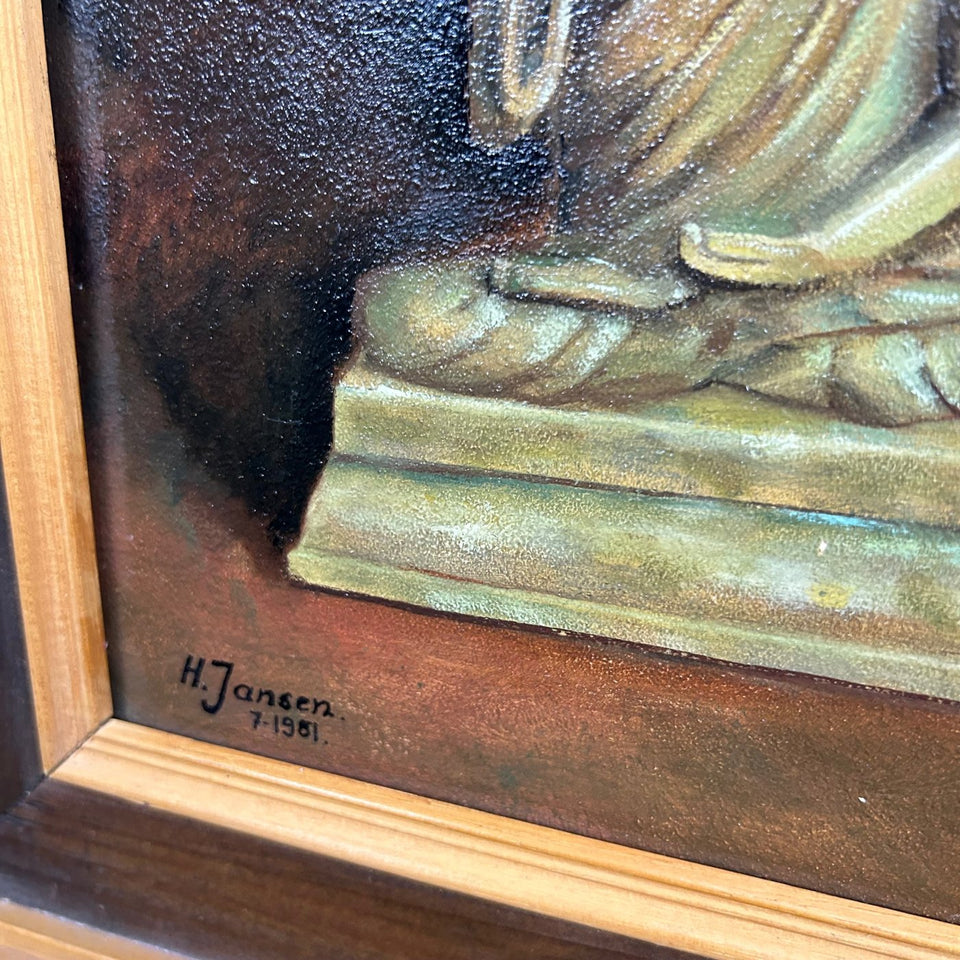 H. Janssen (20th century) - Still life with buddha and shiny vase and incense burner