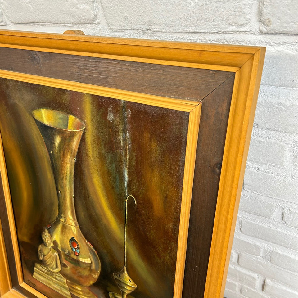 H. Janssen (20th century) - Still life with buddha and shiny vase and incense burner