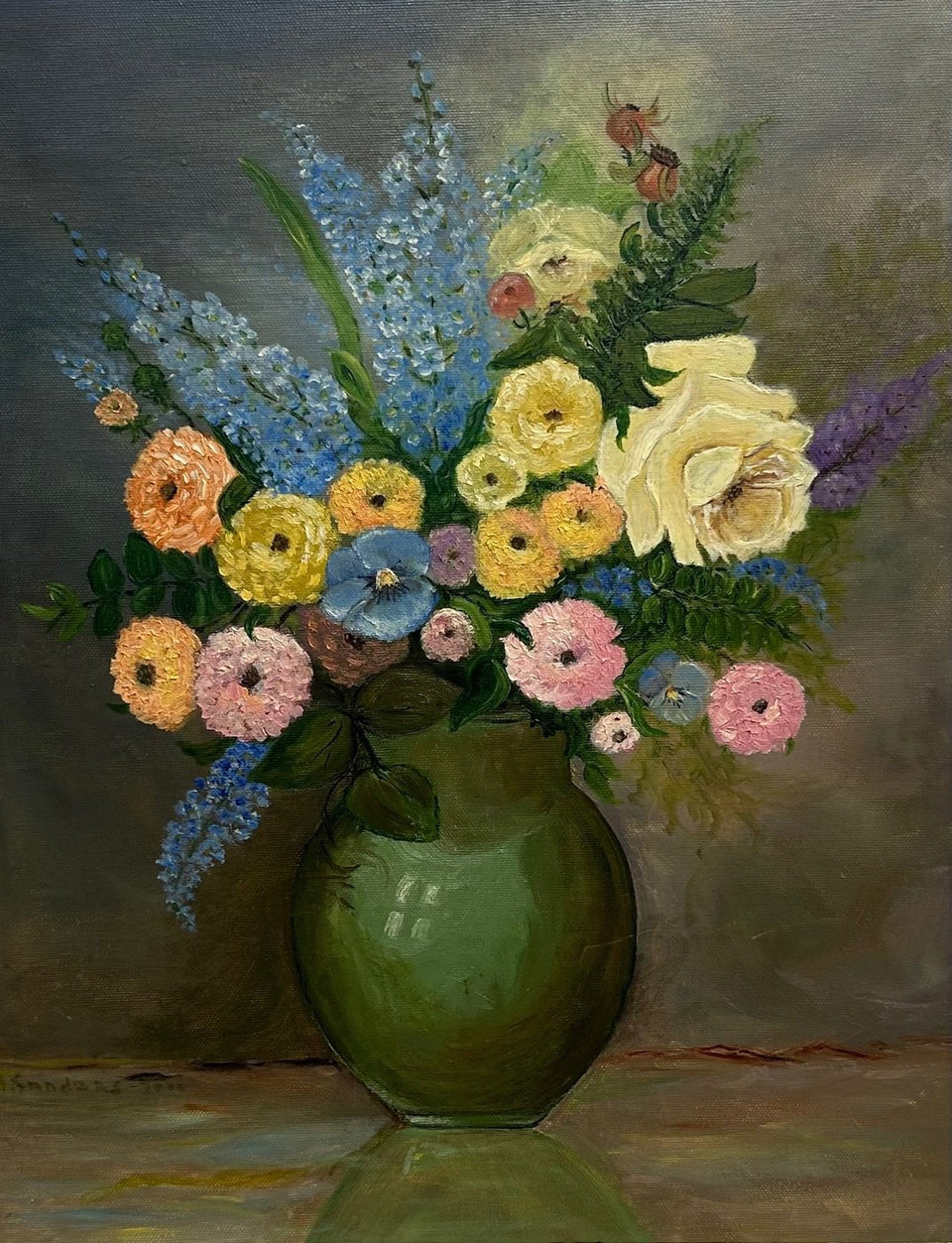 Oil painting - Still life with bouquet with Spring flowers