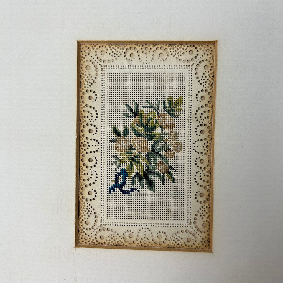 5 antique miniature handworks - embroidery - painted flowers - 19th century - 1850-1900