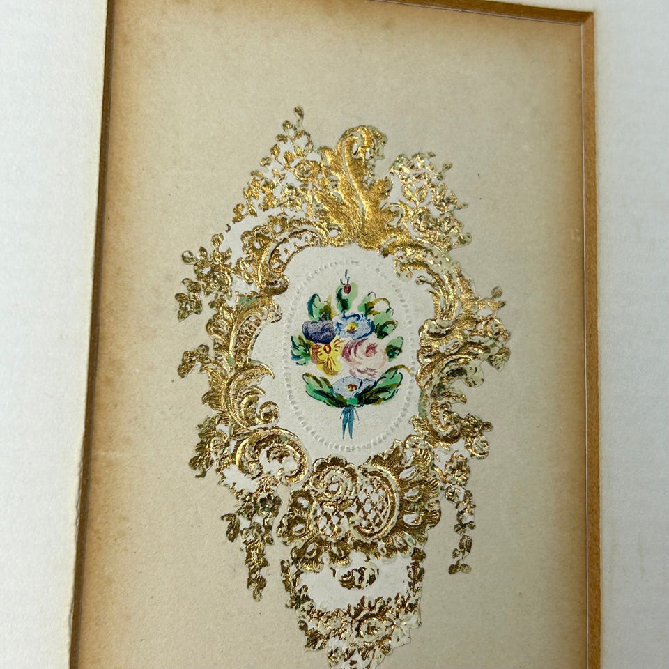 5 antique miniature handworks - embroidery - painted flowers - 19th century - 1850-1900