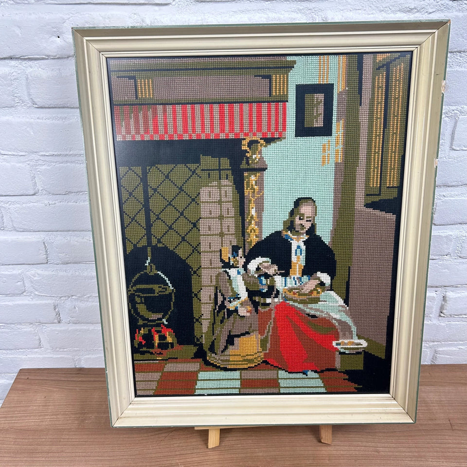 Vintage Vermeer painting Embroidery - Cottonwork - Framed