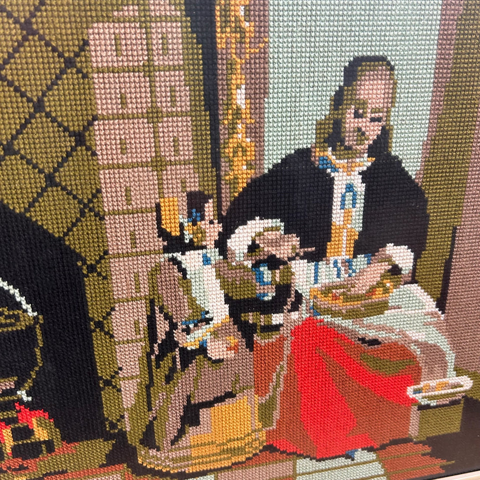 Vintage Vermeer painting Embroidery - Cottonwork - Framed