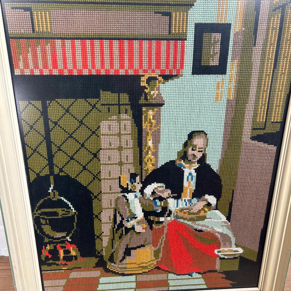 Vintage Vermeer painting Embroidery - Cottonwork - Framed